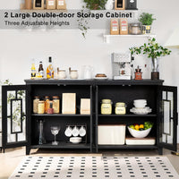 Sideboard buffet cabinet with open shelves and storage, double-door design in dark finish