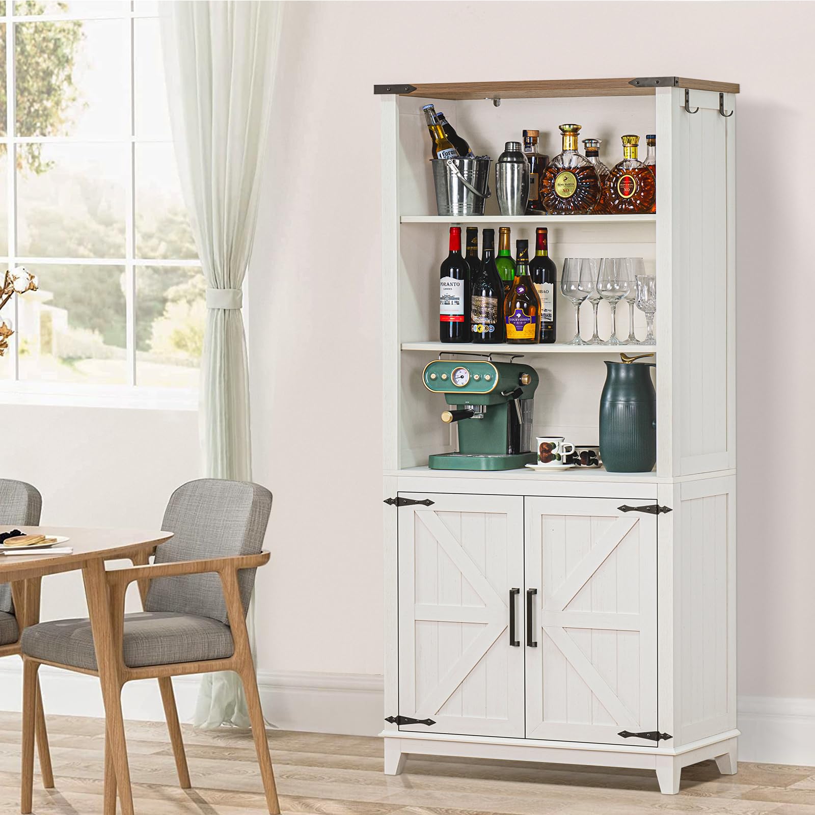 70in Tall Bookshelf 5 Tier Bookcase with Barn Doors and Adjustable Shelves, Blue Farmhouse Book Shelf with Storage Cabinet, Wood Freestanding Display Bookshelves for Bedroom, Living Room | Bookcase, Barn Doors, Adjustable Shelves, Book Shelf, Storage Cabi