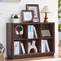 8-cube storage book shelf with curved edge, dark brown wooden cubby bookcase