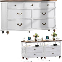 Joaxswe Farmhouse Dresser and Nightstand Sets 3 Piece, Nightstands Set of 2 and 7 Drawers Dresser for Bedroom, 54" Wide and 24" Inch Night Stand Set for Bedroom, Living Room, Hallway