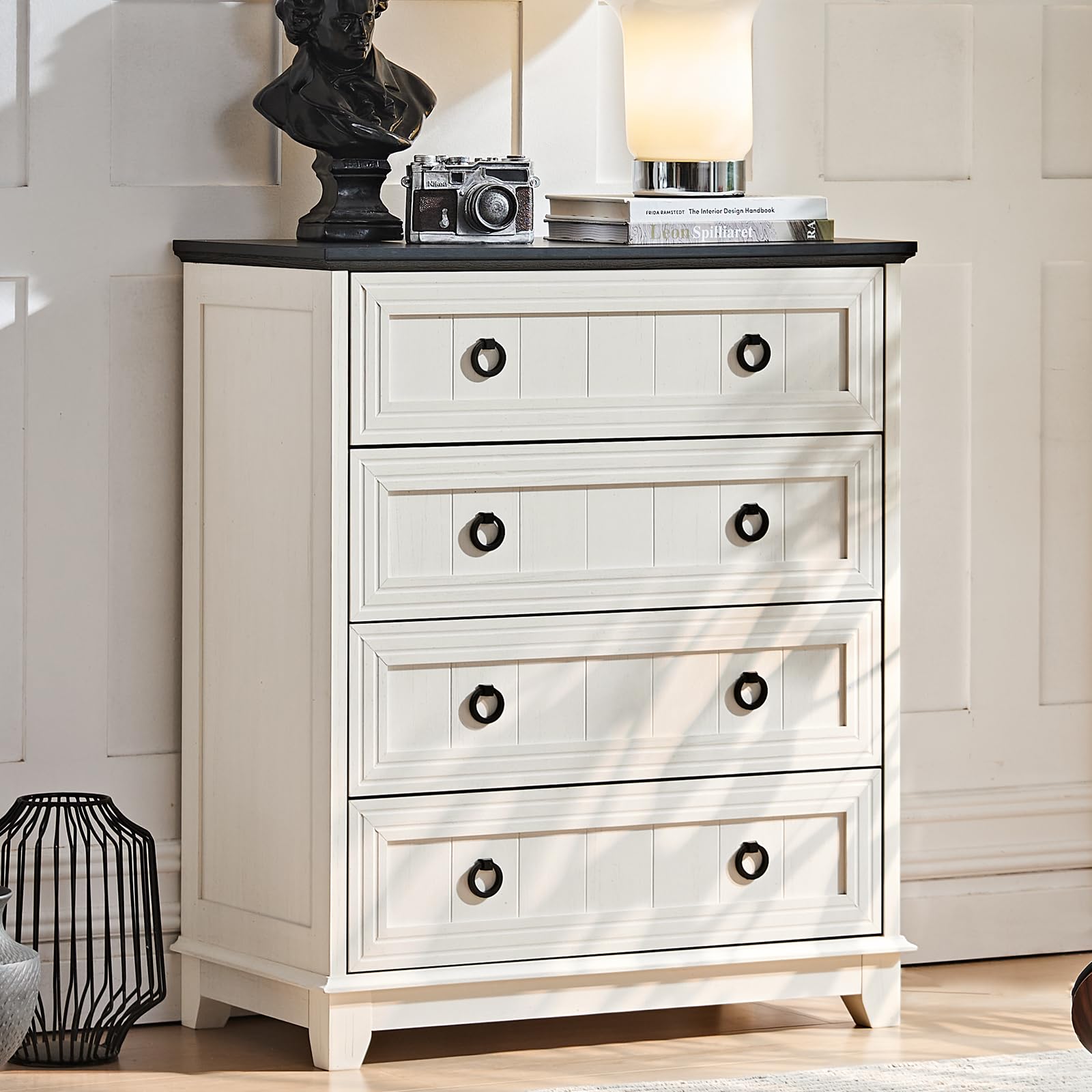 18" Farmhouse Night Stand with Charging Station, 2 Drawers End Table Dresser for Bedroom, Blue Wooden Nightstand, Bed Side Table with Open Shelf, Bedside Cabinet for Living Room, Closet