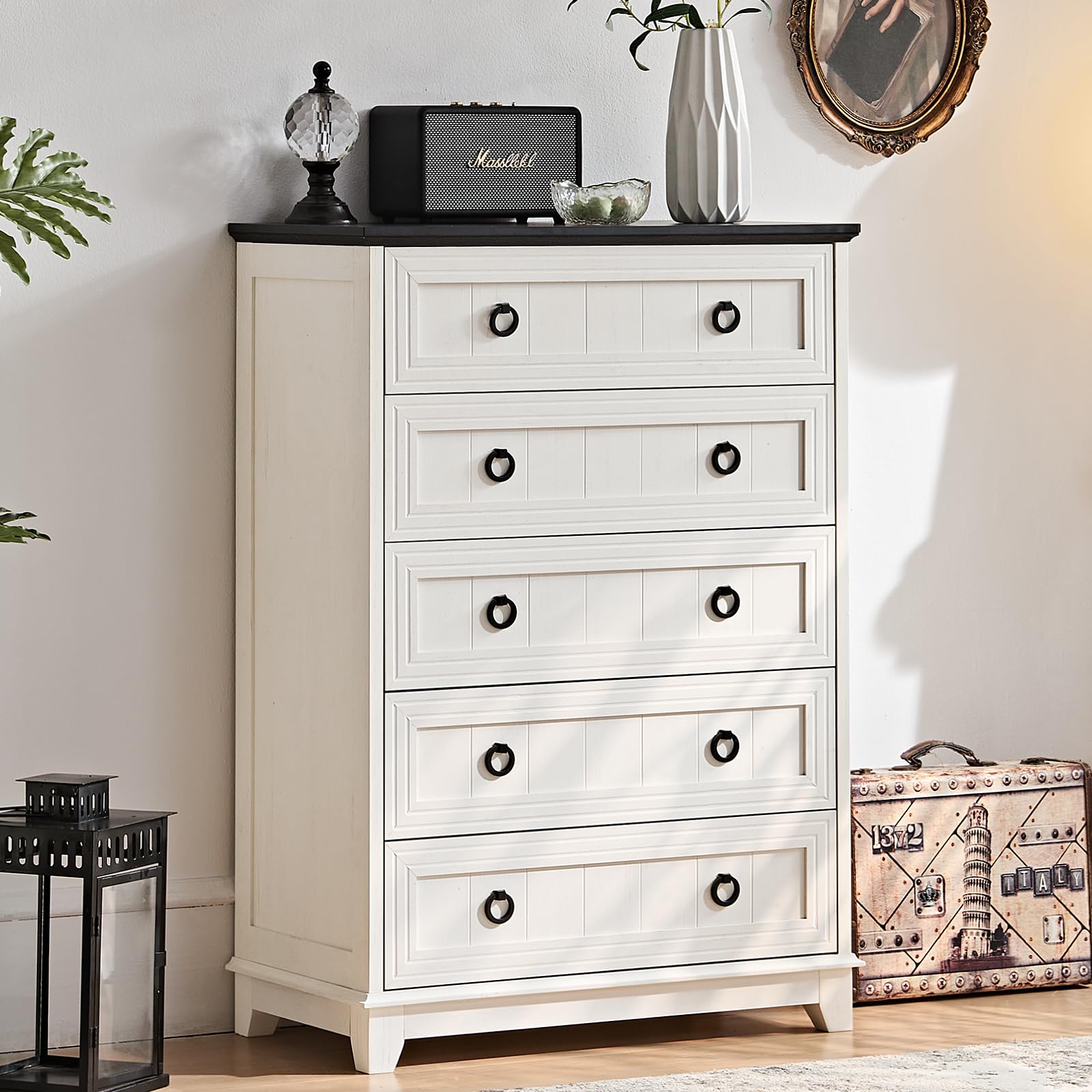 18" Farmhouse Night Stand with Charging Station, 2 Drawers End Table Dresser for Bedroom, Blue Wooden Nightstand, Bed Side Table with Open Shelf, Bedside Cabinet for Living Room, Closet