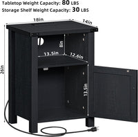 Joaxswe 18-Inch Nightstand with Charging Station and Fluted Door,Dark Blue | 18-inch bedside table with AC and USB charging, open storage and a magnetic fluted door for bedroom essentials