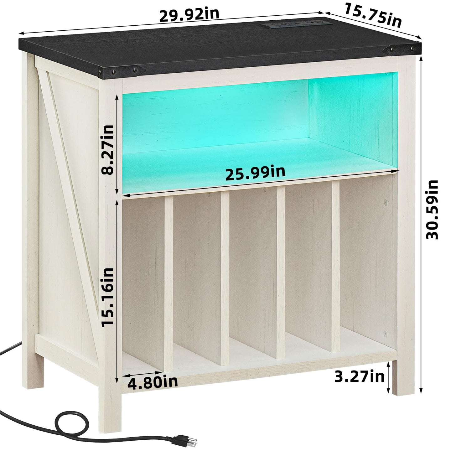 Record player stand cabinet dimensions view with open shelving and side panels