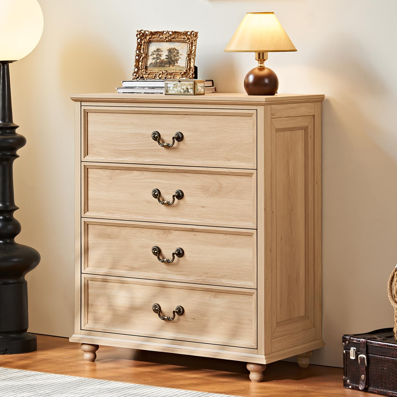 Farmhouse 5 Drawer Dresser for Bedroom, 45" Tall Rustic Chests of Drawers w/ 4 Solid Wood Feet, Mid Century Modern Wooden Closet Storage Dressers Organizer for Living Room, Hallway, Navy Blue