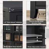 Black sideboard buffet cabinet features: thick wood top, solid legs, adjustable shelves