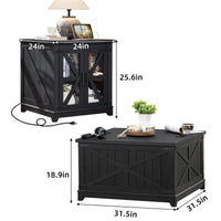 Black farmhouse coffee table set with lift-top cabinet and hidden storage, 3-piece