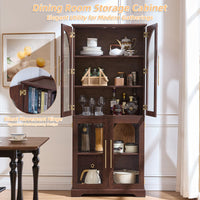 Tall display cabinet with 4 curved glass doors and adjustable shelves, dark walnut finish