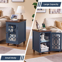 Narrow Side Table with Charging Station, Night Stand with Glass Door, Bedside End Tables with Adjustable Shelf Storage Cabinet,Wood Nightstand for Small Spaces Living Room Bedroom