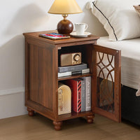 Narrow Side Table with Charging Station, Night Stand with Glass Door, Bedside End Tables with Adjustable Shelf Storage Cabinet,Wood Nightstand for Small Spaces Living Room Bedroom