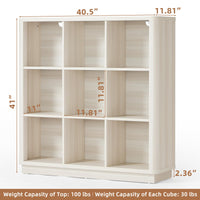Natural oak 8-cube storage book shelf with open cubbies and curved top edge