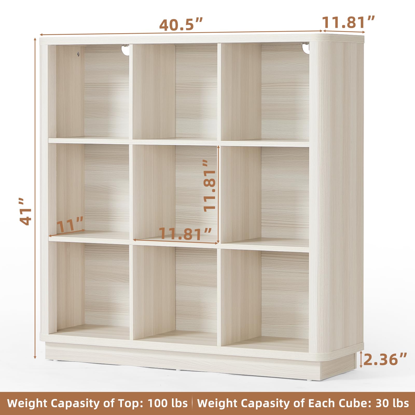 8 Cube Storage Book Shelf, 52" Long Horizontal Bookshelf with Curved Edge, Floor Standing Wooden Cubby Bookcase with Base, Modern Low Console Book Case, TV Stand for Living Room, Natural Oak