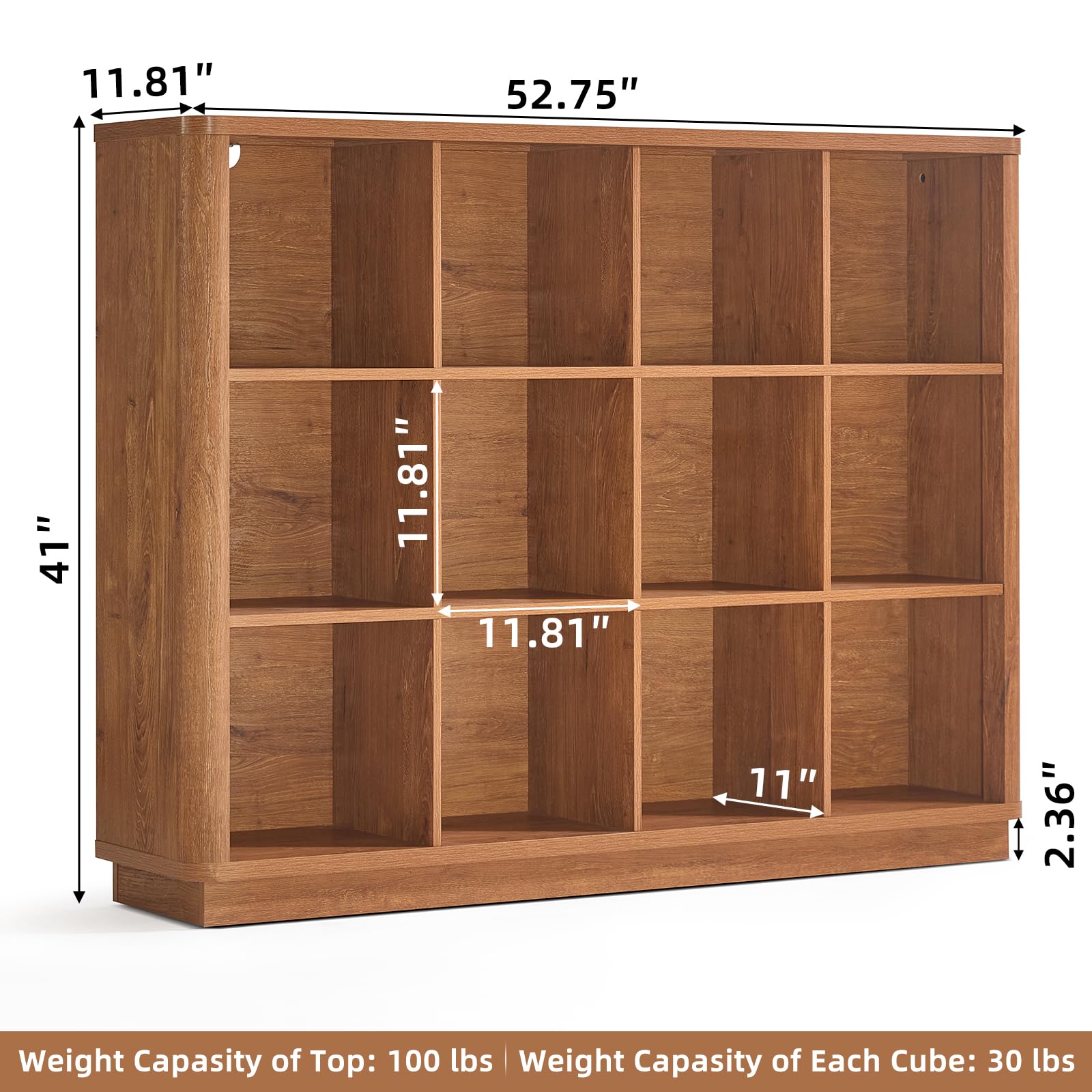 Natural oak 2.36 ft tall wooden cubby bookcase with open cube compartments