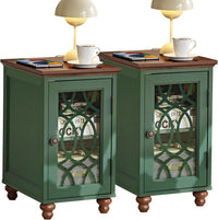Narrow Side Table with Charging Station, Night Stand with Glass Door, Bedside End Tables with Adjustable Shelf Storage Cabinet,Wood Nightstand for Small Spaces Living Room Bedroom