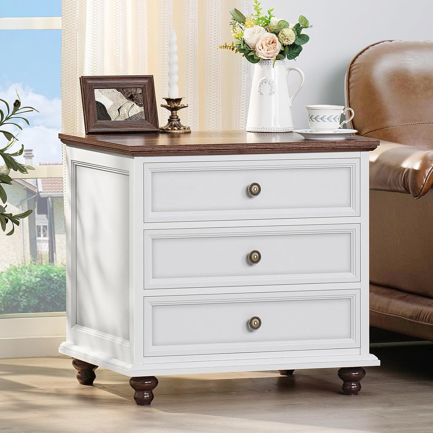 Joaxswe Farmhouse Dresser and Nightstand Sets 3 Piece, Nightstands Set of 2 and 7 Drawers Dresser for Bedroom, 54" Wide and 24" Inch Night Stand Set for Bedroom, Living Room, Hallway