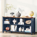 8 Cube Book Shelf, Farmhouse Wood Long Storage Organizer Bookcase, 62" Horizontal Navy Blue Console Closet Bookshelf, Hallway TV Stand for Entryway, Display Cabinet Book Case for Living Room