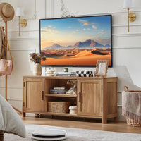 Joaxswe Farmhouse 55" Tv Stand Up for 65 in TV,Tv Consoles for Living Room | Adjustable Shelves Entertainment Center, 2 Door Storage, Rustic Wooden Veneer, Media Console Cabinet for TVs