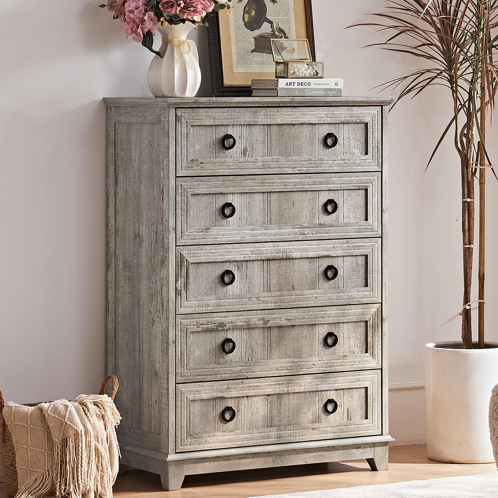 18" Farmhouse Night Stand with Charging Station, 2 Drawers End Table Dresser for Bedroom, Blue Wooden Nightstand, Bed Side Table with Open Shelf, Bedside Cabinet for Living Room, Closet