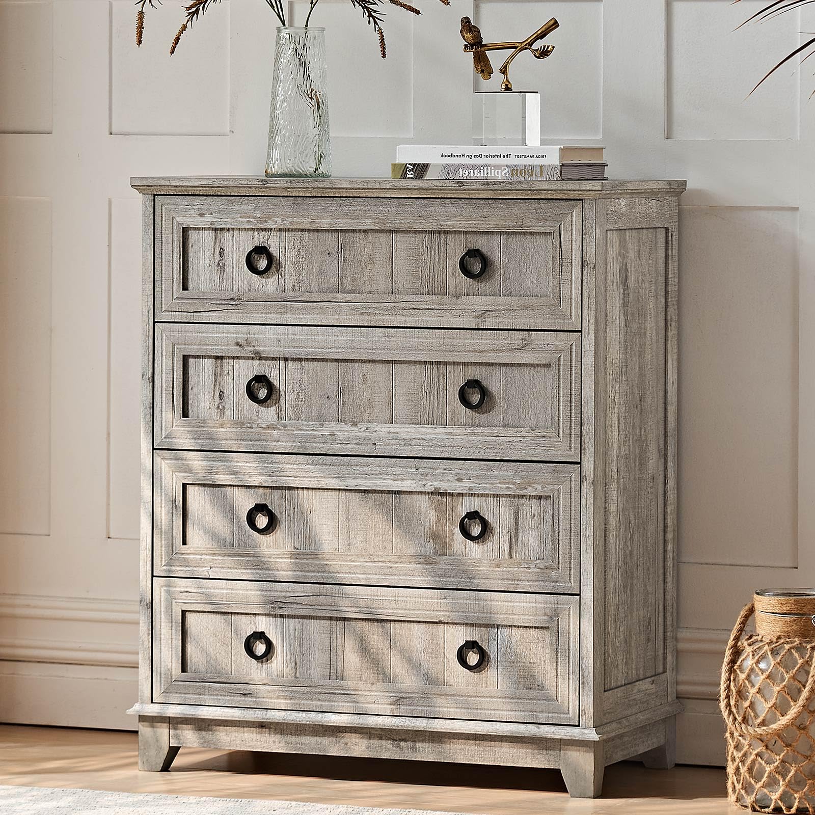 18" Farmhouse Night Stand with Charging Station, 2 Drawers End Table Dresser for Bedroom, Blue Wooden Nightstand, Bed Side Table with Open Shelf, Bedside Cabinet for Living Room, Closet