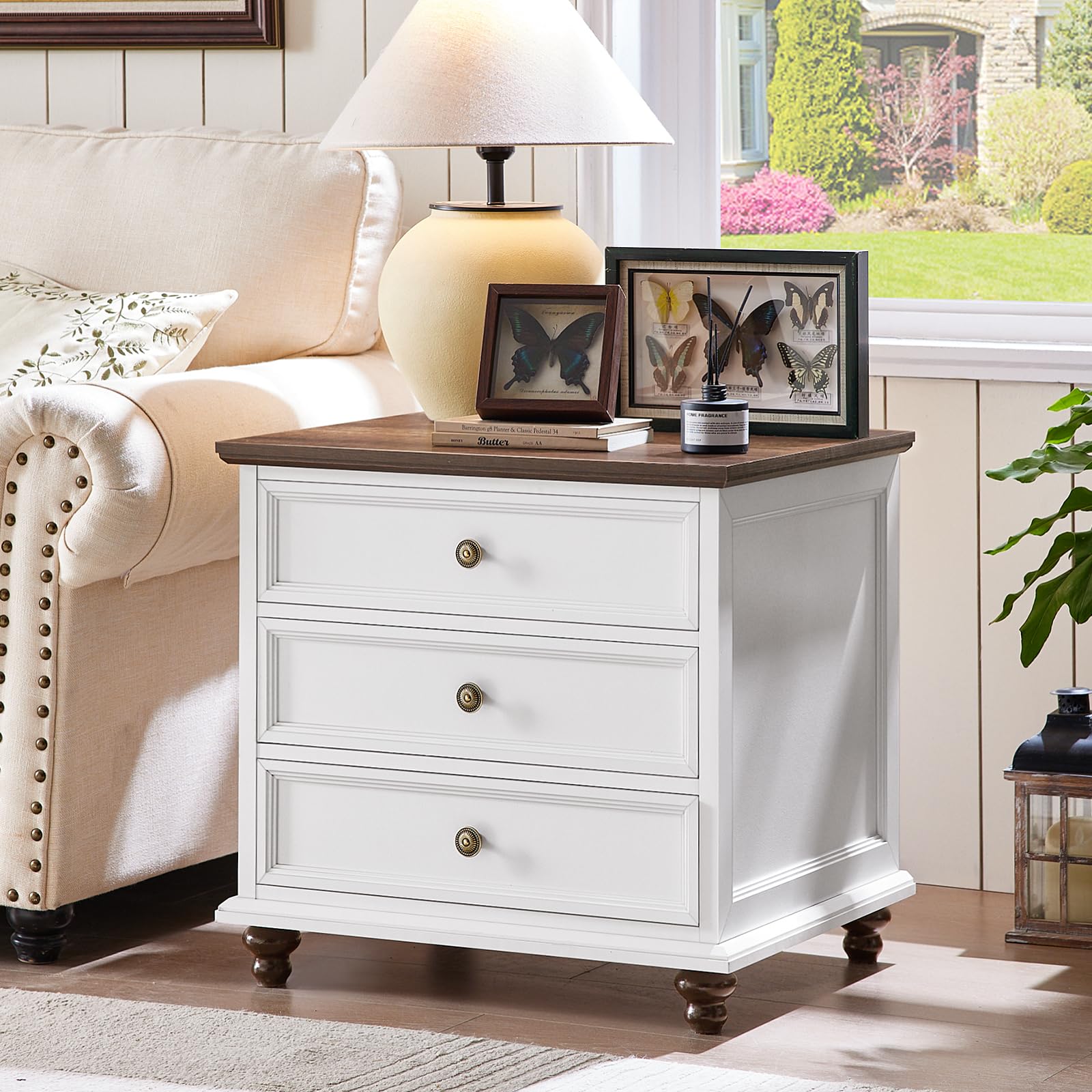 Farmhouse 5 Drawer Dresser for Bedroom, 45" Tall Rustic Chests of Drawers w/ 4 Solid Wood Feet, Mid Century Modern Wooden Closet Storage Dressers Organizer for Living Room, Hallway, Navy Blue