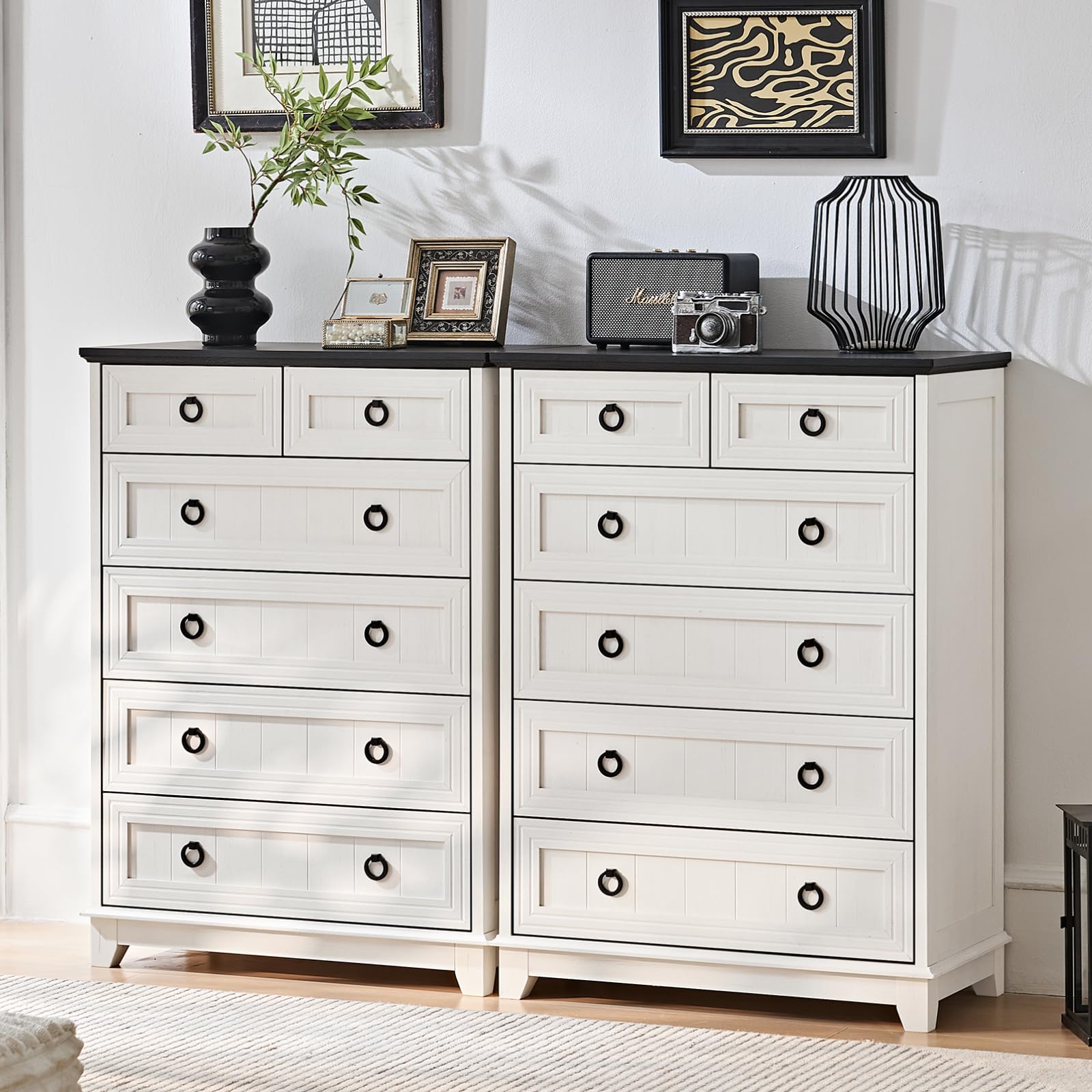 18" Farmhouse Night Stand with Charging Station, 2 Drawers End Table Dresser for Bedroom, Blue Wooden Nightstand, Bed Side Table with Open Shelf, Bedside Cabinet for Living Room, Closet