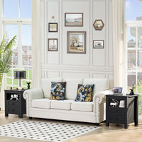 Black nightstand cabinet with 2 drawers and open storage on top
