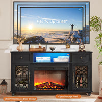 Joaxswe Farmhouse Fireplace TV Stand Sets 3,Side Table with Charger Station | 59" Fire Place TV Stands for Living Room, Entertainment Center Heater for TVs up to 65" with Open Shelves and Drawers, Blue