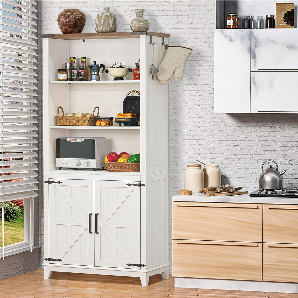 70in Tall Bookshelf 5 Tier Bookcase with Barn Doors and Adjustable Shelves, Blue Farmhouse Book Shelf with Storage Cabinet, Wood Freestanding Display Bookshelves for Bedroom, Living Room | Bookcase, Barn Doors, Adjustable Shelves, Book Shelf, Storage Cabi