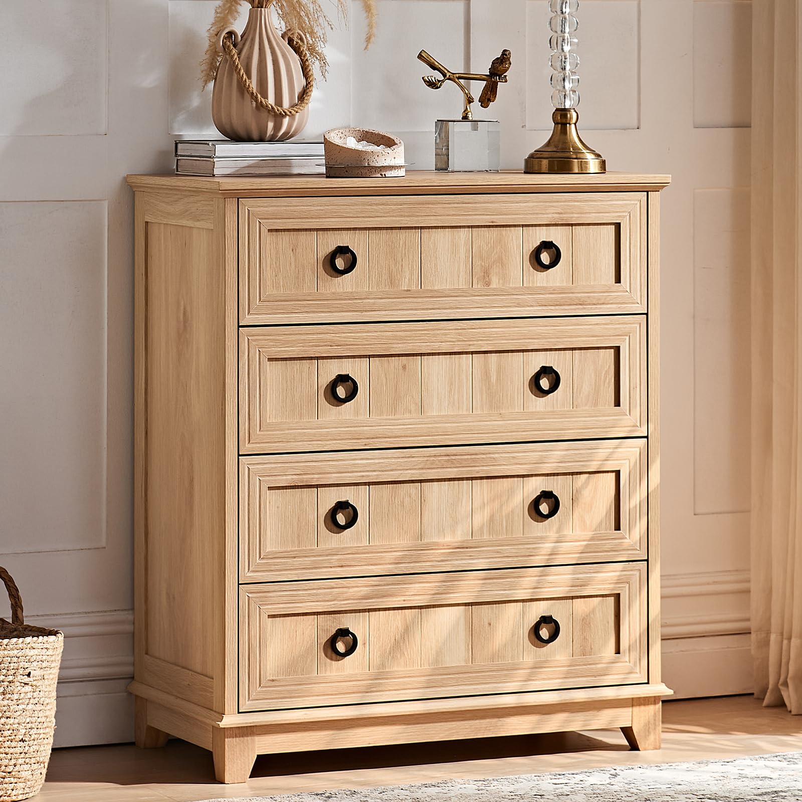 18" Farmhouse Night Stand with Charging Station, 2 Drawers End Table Dresser for Bedroom, Blue Wooden Nightstand, Bed Side Table with Open Shelf, Bedside Cabinet for Living Room, Closet