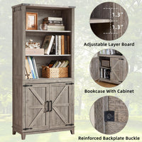 Joaxswe 70in Tall Bookshelf 5 Tier Bookcase with Barn Doors and Adjustable Shelves, Blue Farmhouse Book Shelf with Storage Cabinet, Wood Freestanding Display Bookshelves for Bedroom, Living Room