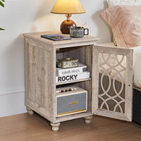 Narrow Side Table with Charging Station, Night Stand with Glass Door, Bedside End Tables with Adjustable Shelf Storage Cabinet,Wood Nightstand for Small Spaces Living Room Bedroom
