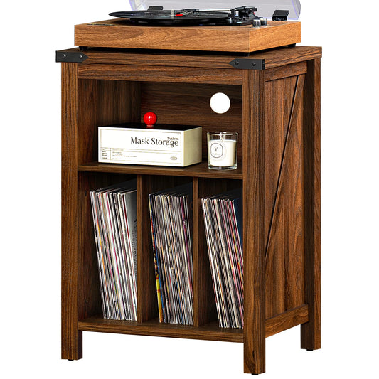 Joaxswe Record Player Stand with Vinyl Record Storage,Navy Blue Record Player Table Holds up to 160 Albums,Large Wood Turntable Stand Cabinet Dispaly Shelf for Living Room,Bedroom,Office