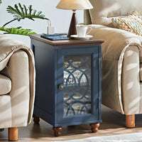 Joaxswe Farmhouse Fireplace TV Stand Sets 3,Side Table with Charger Station | 59" Fire Place TV Stands for Living Room, Entertainment Center Heater for TVs up to 65" with Open Shelves and Drawers, Blue