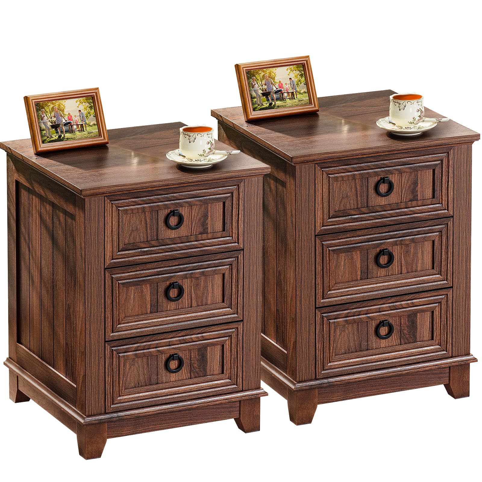 18" Farmhouse Night Stand with Charging Station, 2 Drawers End Table Dresser for Bedroom, Blue Wooden Nightstand, Bed Side Table with Open Shelf, Bedside Cabinet for Living Room, Closet