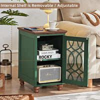 Narrow Side Table with Charging Station, Night Stand with Glass Door, Bedside End Tables with Adjustable Shelf Storage Cabinet,Wood Nightstand for Small Spaces Living Room Bedroom
