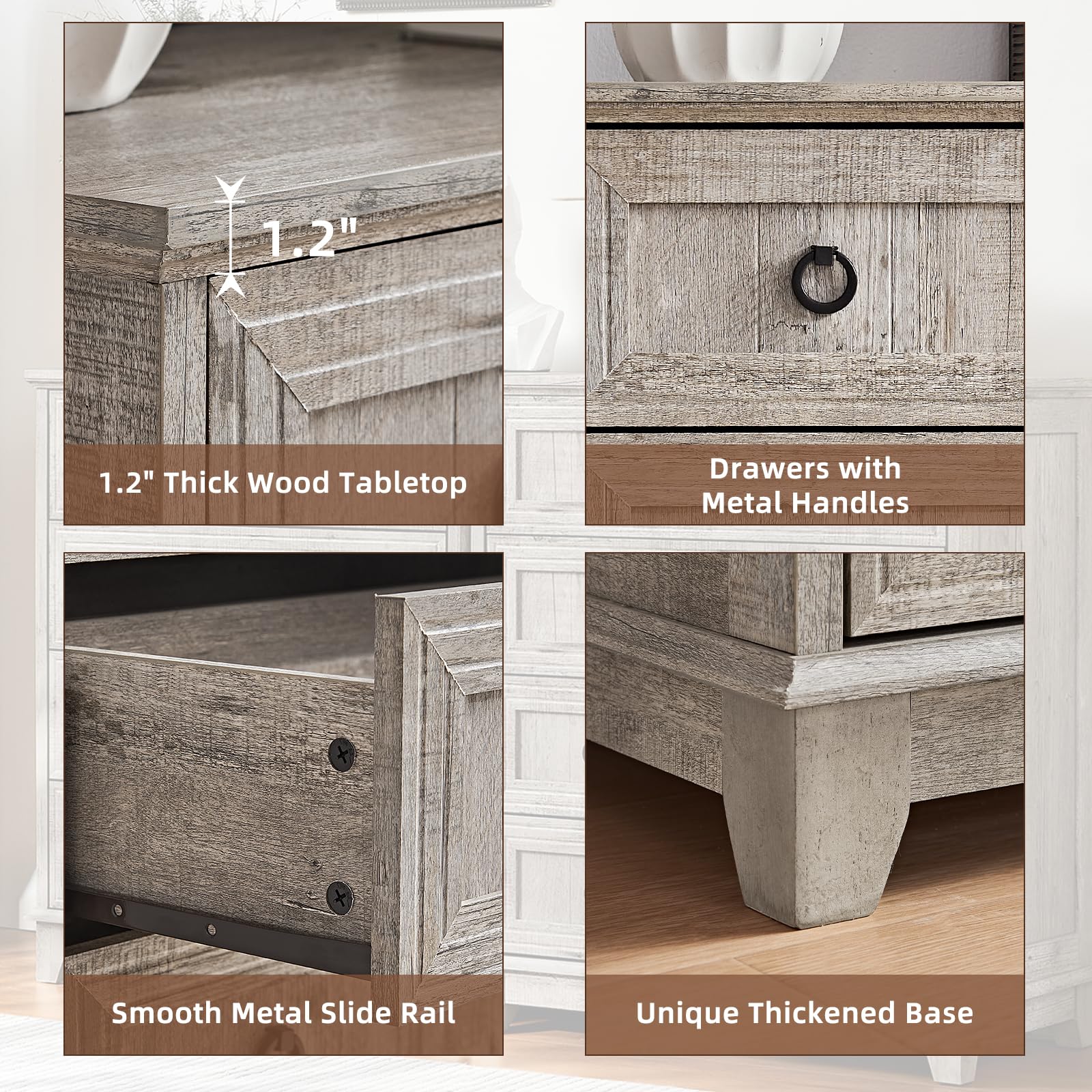 18" Farmhouse Night Stand with Charging Station, 2 Drawers End Table Dresser for Bedroom, Blue Wooden Nightstand, Bed Side Table with Open Shelf, Bedside Cabinet for Living Room, Closet