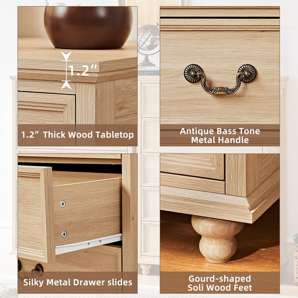 Light wood dresser with thick tabletop and smooth metal drawer slides