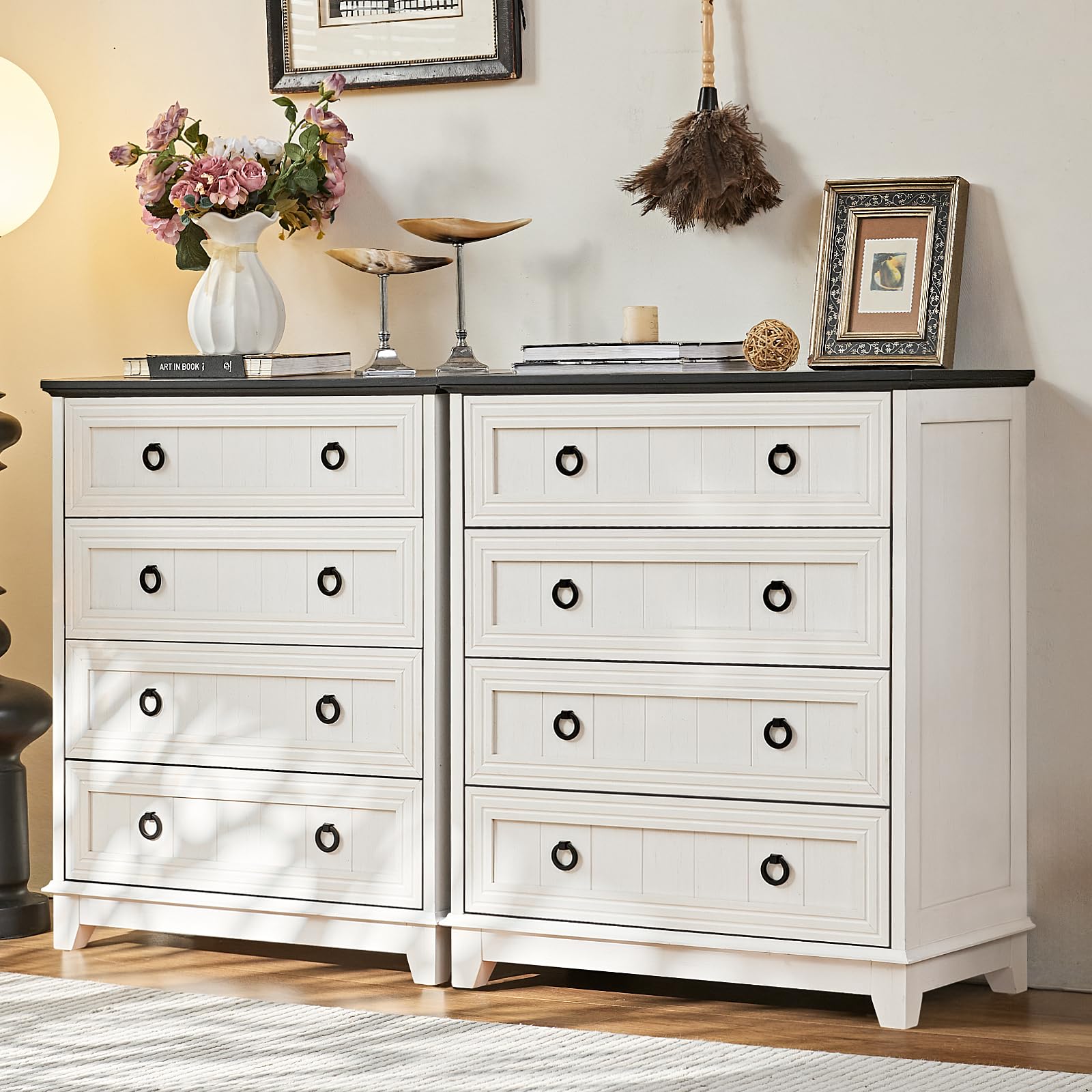 18" Farmhouse Night Stand with Charging Station, 2 Drawers End Table Dresser for Bedroom, Blue Wooden Nightstand, Bed Side Table with Open Shelf, Bedside Cabinet for Living Room, Closet