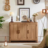 Wooden sideboard cabinet with three doors and tapered legs in mid century style