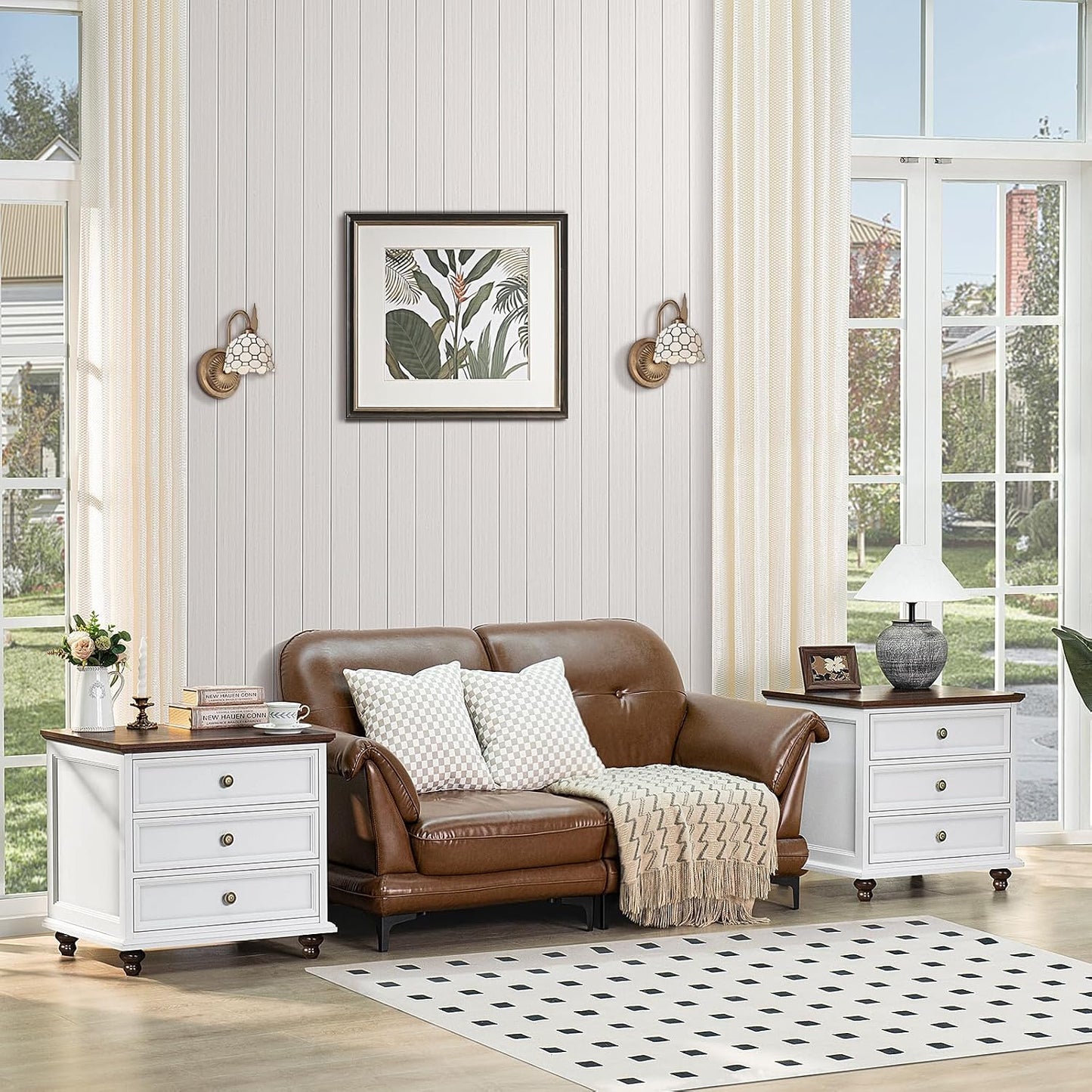 Joaxswe Farmhouse Dresser and Nightstand Sets 3 Piece, Nightstands Set of 2 and 7 Drawers Dresser for Bedroom, 54" Wide and 24" Inch Night Stand Set for Bedroom, Living Room, Hallway