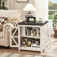 White coffee table with open hidden storage compartment and lift-top panel