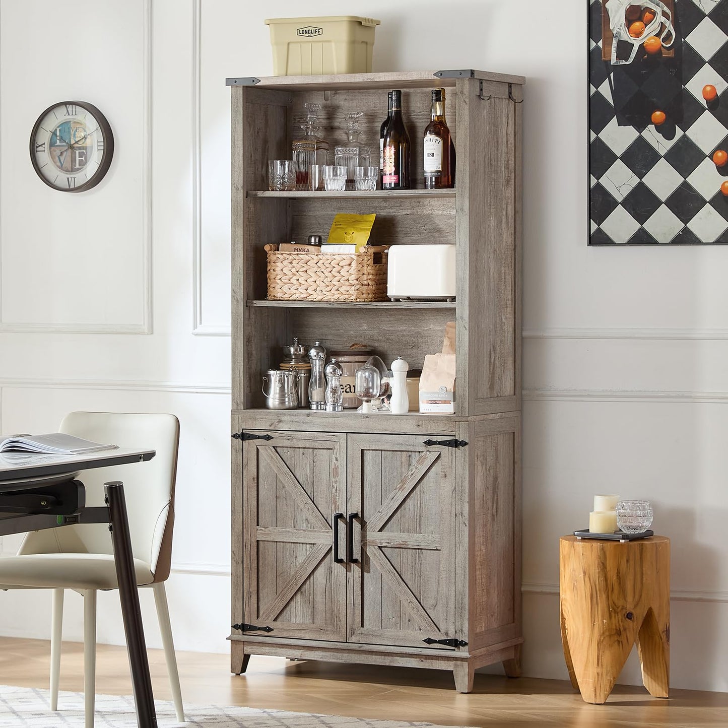 Joaxswe 70in Tall Bookshelf 5 Tier Bookcase with Barn Doors and Adjustable Shelves, Blue Farmhouse Book Shelf with Storage Cabinet, Wood Freestanding Display Bookshelves for Bedroom, Living Room