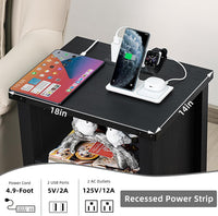 Joaxswe 18-Inch Nightstand with Charging Station and Fluted Door,Dark Blue | 18-inch bedside table with AC and USB charging, open storage and a magnetic fluted door for bedroom essentials
