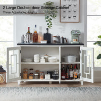 Black double-door cabinet opened to reveal shelves with jars, bowls, and bottles.