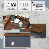 Wood record player stand with charging station and front storage drawer