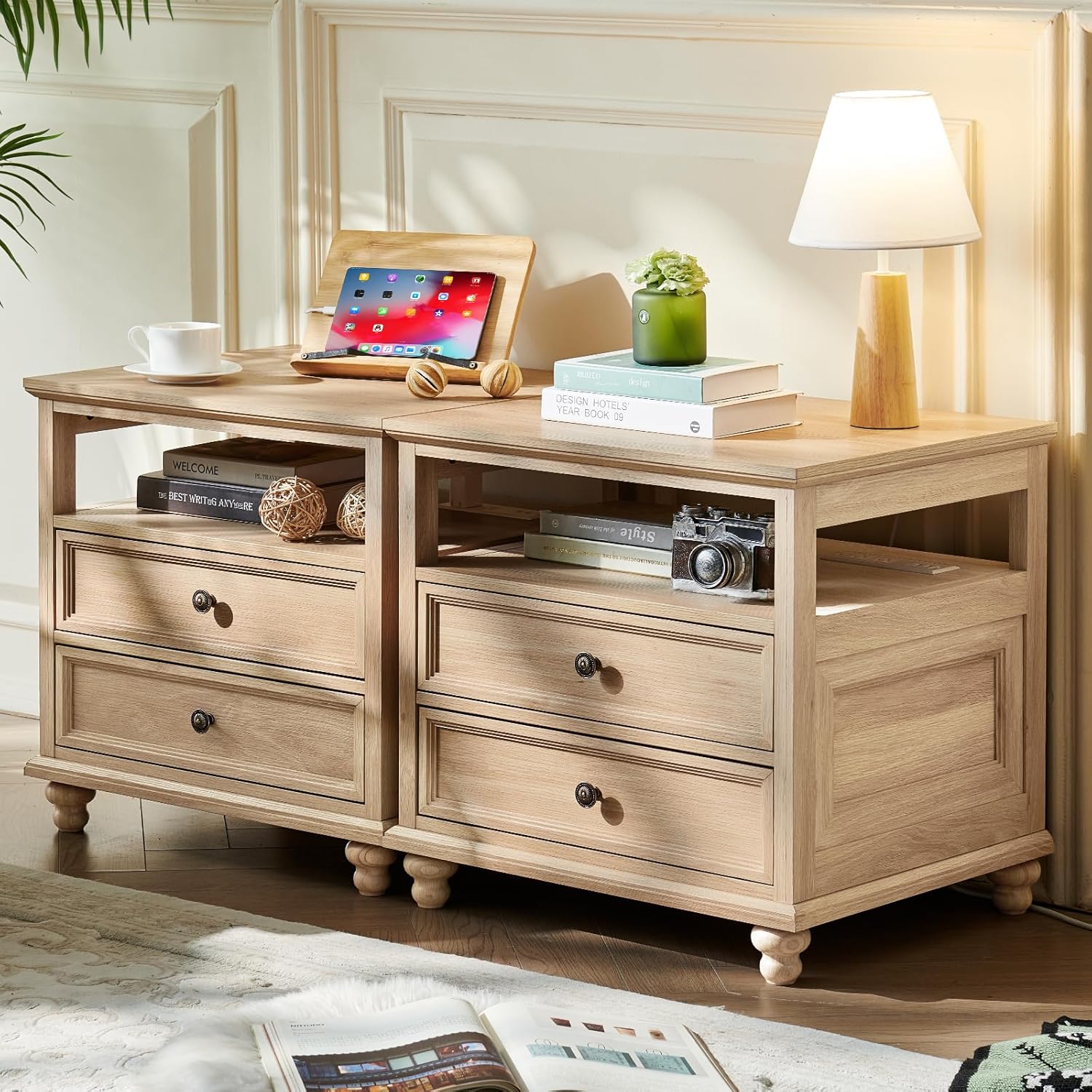 Farmhouse 54" 7 Drawers Dresser for Bedroom, Wide Chest of Drawers w/ 4 Wooden Legs, Vintage Rustic Large Closet Storage Dressers Organizer for Hallway, Wood TV Stand for Living Room, Blue