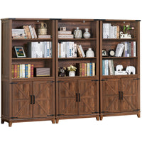 Joaxswe 70in Tall Bookshelf 5 Tier Bookcase with Barn Doors and Adjustable Shelves, Blue Farmhouse Book Shelf with Storage Cabinet, Wood Freestanding Display Bookshelves for Bedroom, Living Room