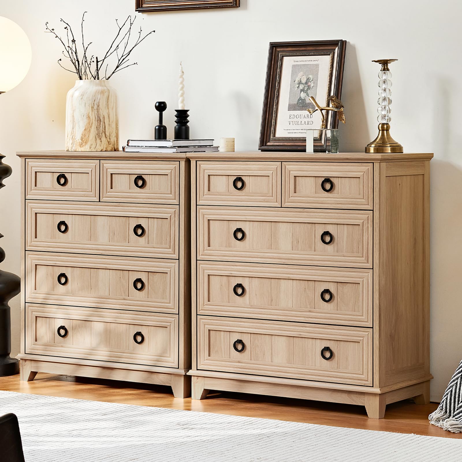 18" Farmhouse Night Stand with Charging Station, 2 Drawers End Table Dresser for Bedroom, Blue Wooden Nightstand, Bed Side Table with Open Shelf, Bedside Cabinet for Living Room, Closet