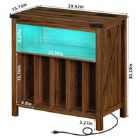 Brown wood record player stand cabinet with inner storage shelves and power cord