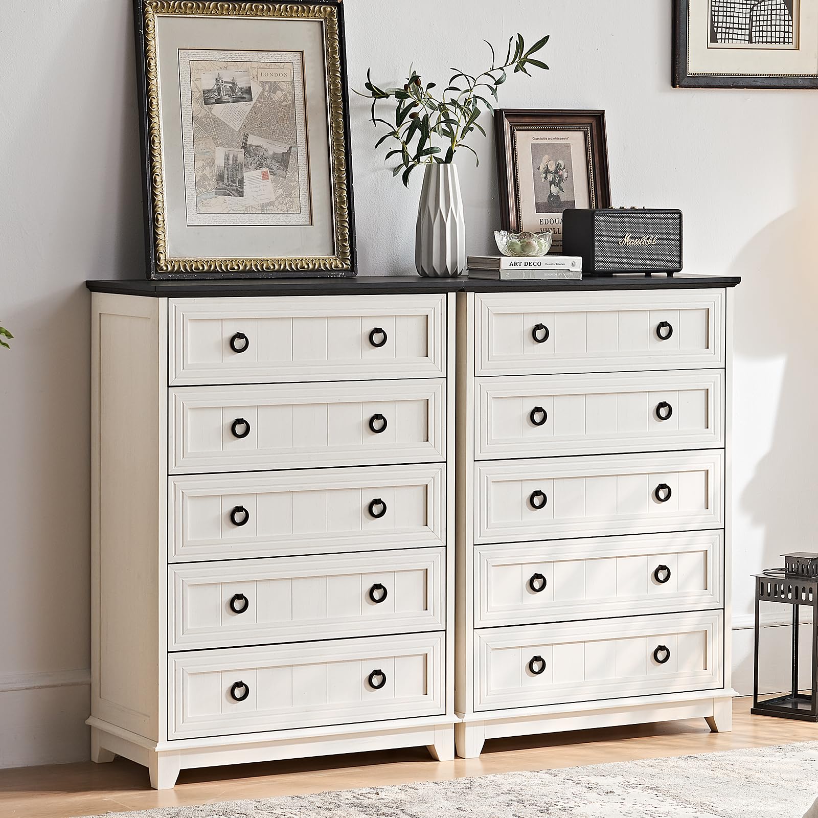 18" Farmhouse Night Stand with Charging Station, 2 Drawers End Table Dresser for Bedroom, Blue Wooden Nightstand, Bed Side Table with Open Shelf, Bedside Cabinet for Living Room, Closet